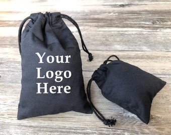 Personalized Black Gift Bags | Custom Black Drawstring Bags | Logo Printed Cotton Pouches