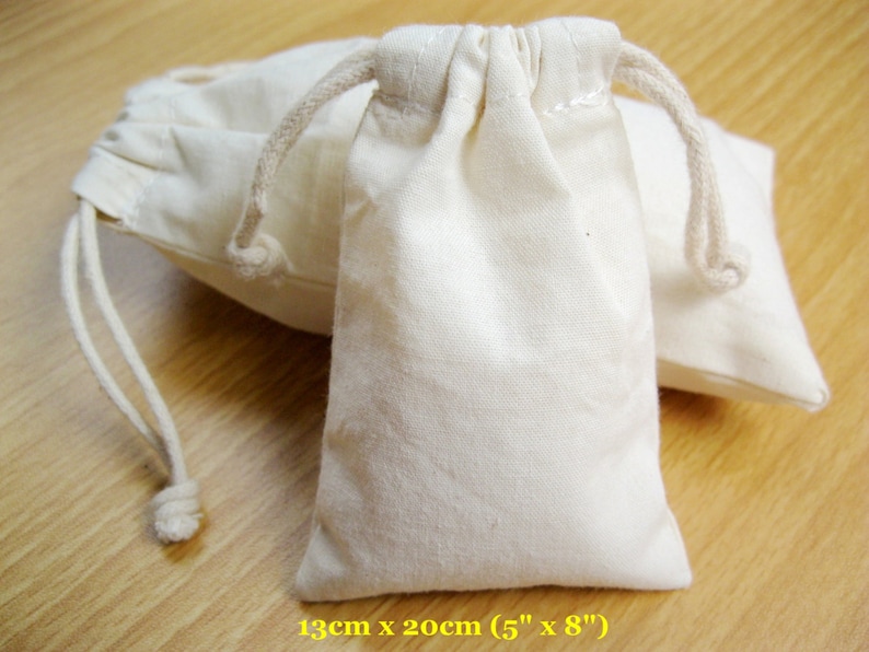 100 pcs 5x8 Drawstring Bags Plain Muslin Bags Gift Bags Cotton Bags Reusable Bags image 1