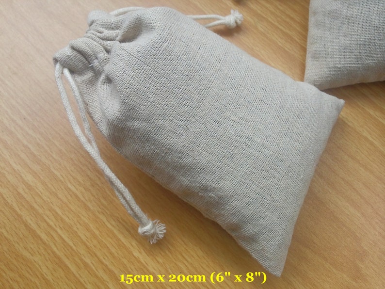 50 pcs 6x8 Large Gift Bags Plain Natural Cotton Linen Bags Draw String Bags Reusable Grocery Bags image 1