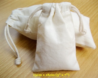 20 pcs 5”x7” Natural Cotton Bags Jewelry Pouches Plain Muslin Bags Party Favor Bags