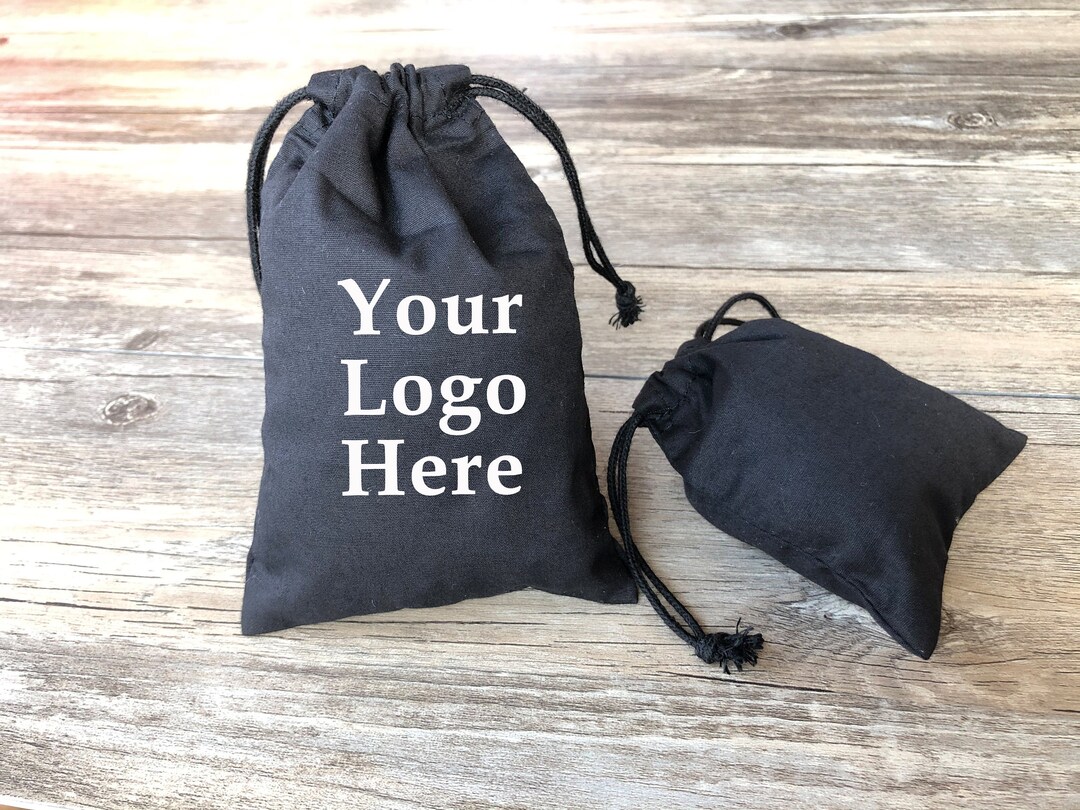 Personalized Black Gift Bags Custom Black Drawstring Bags Logo Printed ...