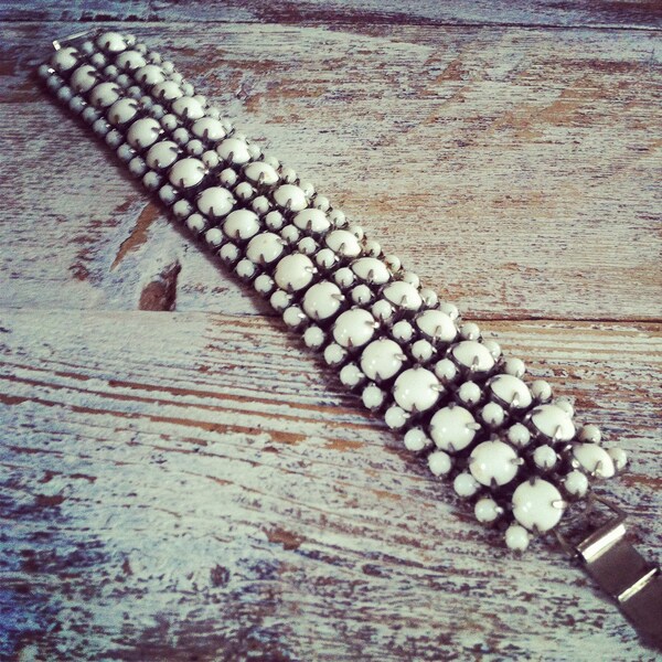 Vintage 4 Tier Original Milk Glass Bracelet 1950s