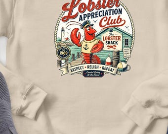 Lobster Appreciation Club Sweatshirt, Retro Lobster Sweatshirt, Vintage Fish Market Crewneck, Dock To Table Sweatshirt, Seafood Lover Gift