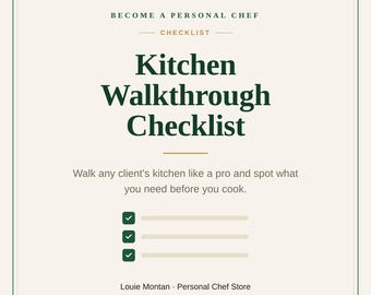Personal Chef Kitchen Walkthrough Checklist | Assess a Client Kitchen Like a Pro | Printable PDF Instant Download