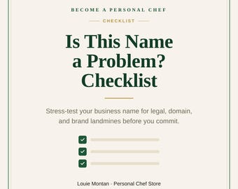 Business Name Check Checklist | Personal Chef Naming Reality Check | Legal, Domain & Brand | Printable PDF Instant Download