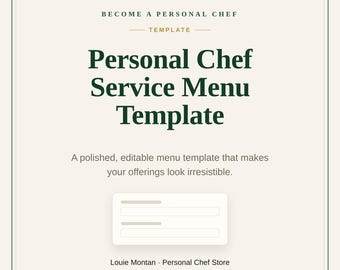 Personal Chef Service Menu Template | Editable Menu for Private Chefs | Present Your Packages | Printable PDF Instant Download
