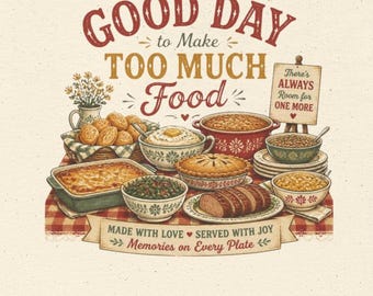 Its a Good Day to Make Too Much Food Shirt, Funny Cooking T-Shirt, Retro Kitchen Tee, Home Cook Gift, Foodie Shirt, Chef Gift