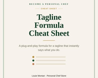 Personal Chef Tagline Formula Cheat Sheet | Write a Tagline That Says What You Do | Marketing PDF | Instant Download