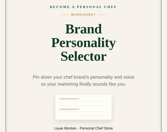 Personal Chef Brand Personality Worksheet | Find Your Brand Voice | Marketing That Sounds Like You | Printable PDF Download