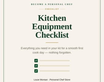 Personal Chef Kitchen Equipment Checklist | Cook Day Kit List for Private Chefs | Never Forget a Tool | Printable PDF