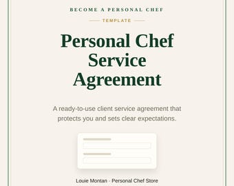 Personal Chef Service Agreement Template | Client Contract for Private Chefs | Editable & Printable | Instant Download PDF