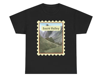 Maglietta con paesaggio di Sauté Valley / scena di montagna vintage