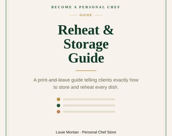 Personal Chef Reheat n Storage Guide | Print-and-Leave Client Instructions | Store n Reheat Every Dish | Instant Download