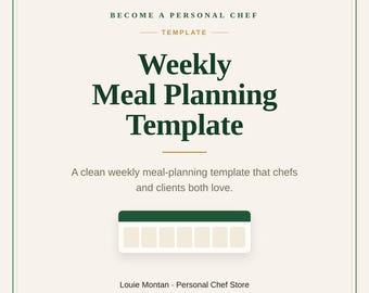 Weekly Meal Planning Template | Personal Chef & Client Meal Planner | Plan the Week Before You Shop | Printable PDF Download