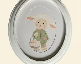 Hand-Painted Lamb Nursery Art, Acrylic Sheep Painting, Farmhouse Decor (Framed)