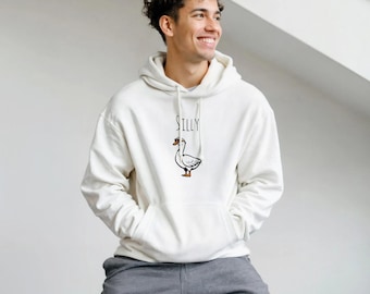 Felpa con cappuccio divertente con meme di Silly Goose, unisex, in misto cotone e poliestere, comoda