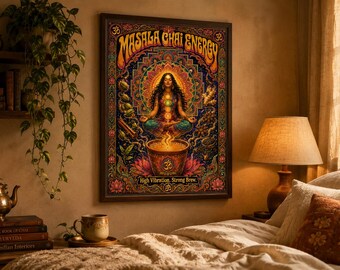 Desi Wall Art — Indyjski duchowy wydruk Masala Chai Energy, klasyczna sztuka indyjska do pobrania w wersji cyfrowej