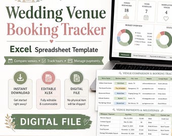 Wedding Venue Booking Tracker Excel Spreadsheet, Venue Comparison Planner for Brides & Wedding Planners