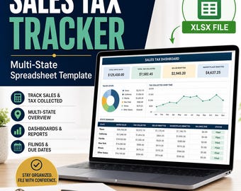 Multi-State Sales Tax Tracker Excel Spreadsheet for Small Business Owners, Sales Tax Filing Organizer