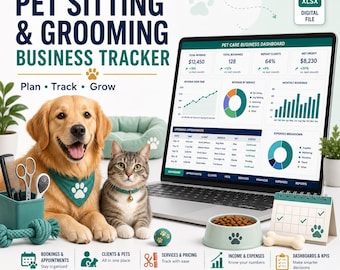 Pet Care Business Tracker Spreadsheet, Pet Sitting Grooming Client Log, Appointment and Income Expense Planner