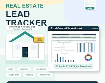 Real Estate Lead Tracker Excel Spreadsheet, Showing Tracker, Realtor CRM Dashboard, Agent Follow Up Planner