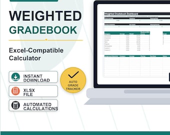 Weighted Gradebook Calculator Excel Spreadsheet, Teacher Grade Tracker, Editable Class Gradebook Template