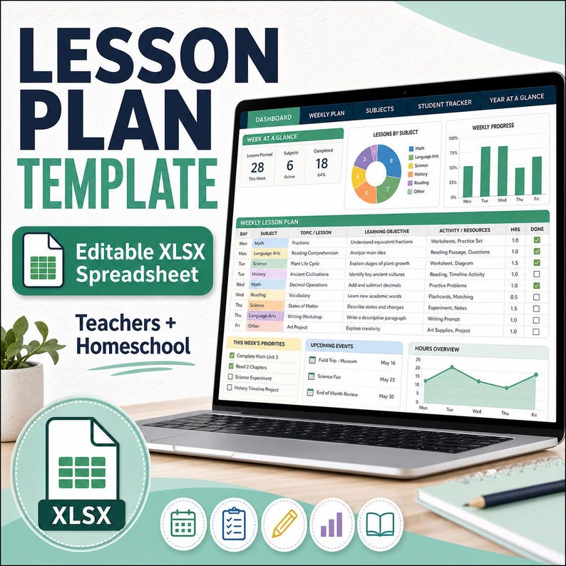 Lesson Plan Template Excel Spreadsheet for Teachers, Editable Weekly ...