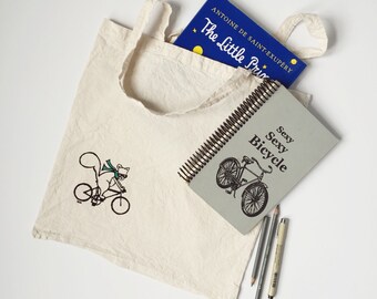 Squirrel on a Bike Cotton Canvas Tote Bag