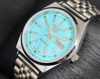 montre-bracelet japonaise Seiko 5 automatique jour/date pour homme vintage remise à neuf