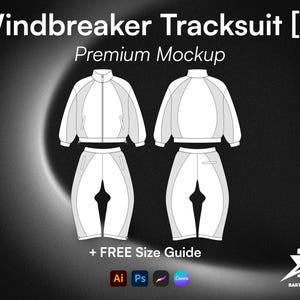 Windbreaker Tracksuit Vector Mockup Streetwear Clothing Template Tech Pack Illustrator Procreate PNG PDF