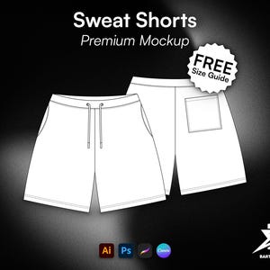 Sweat Shorts Vector Mockup Streetwear Clothing Template Tech Pack Illustrator Procreate PNG PDF