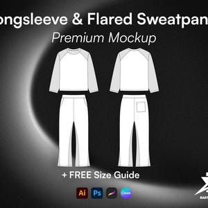 Longsleeve & Flared Sweatpants Set Vector Mockup Streetwear Clothing Template Tech Pack Illustrator Procreate PNG PDF
