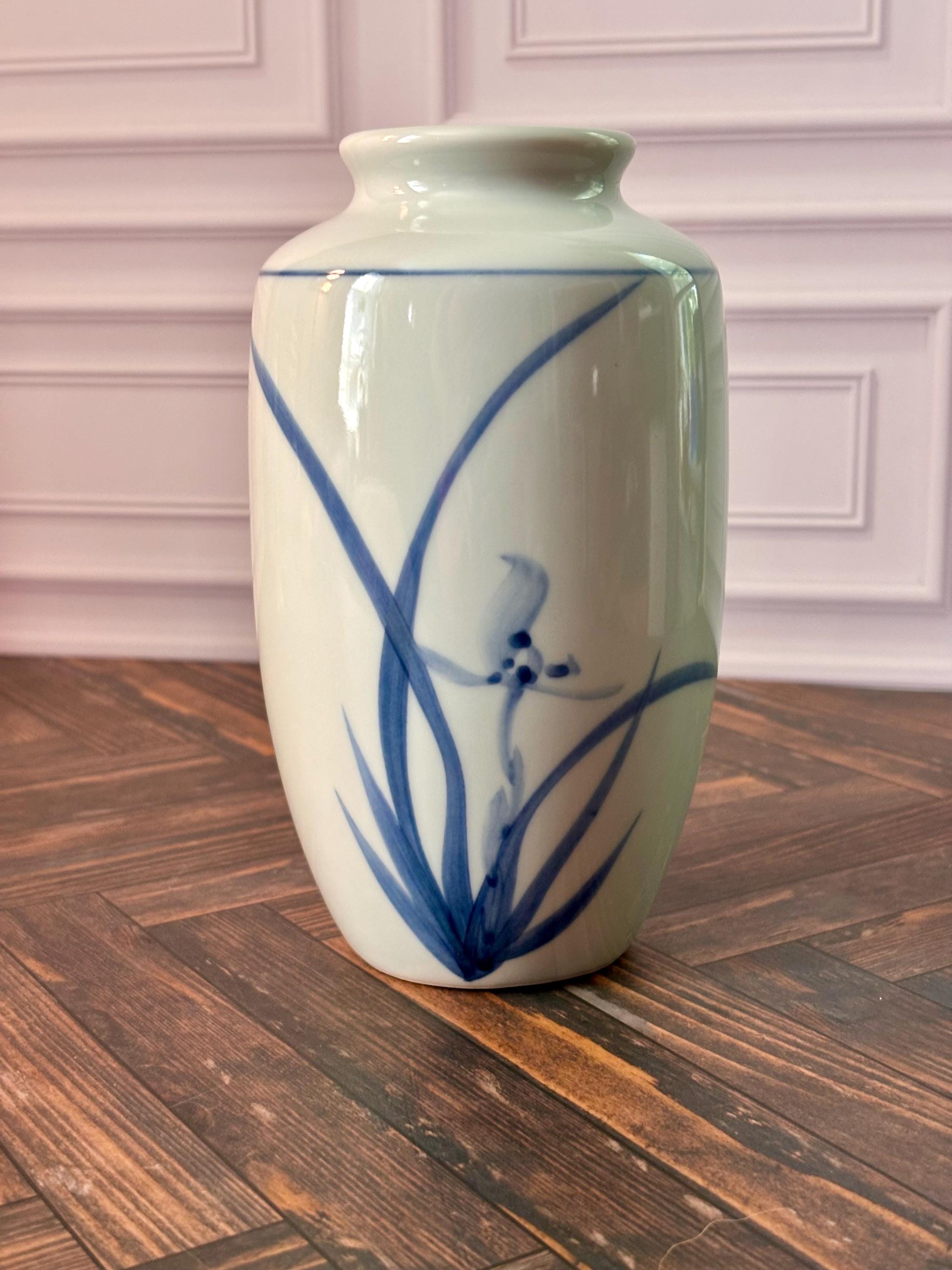 ヴィンテージ 民藝 陶器 花瓶 壁掛け ブルー＆ホワイト 幾何学模様 レトロ Japanese Blue Porcelain Vase - Etsy