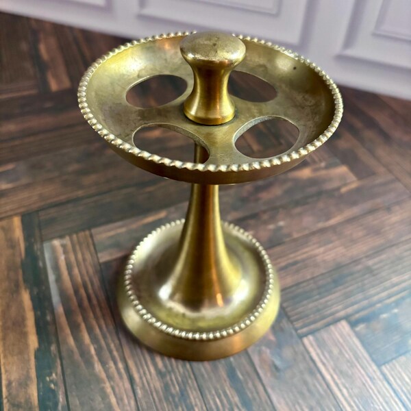 Vintage Brass Toothbrush Holder | 1960s Hollywood Regency Beaded Vanity Stand