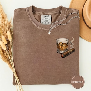 Bourbon Rocks Glass Cigar Shirt, Whiskey Lover Gift, Bourbon Shirt, Mens Bar Tee, Dad Whiskey Tee, Rocks Glass Tee, Cute Drinking Tee
