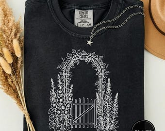 Cottage Garden Gate Arch Tee, Cottagecore Botanical Shirt, Gift Garden Lover, Esthetic Wildflower Gardener Tee, Cottage Garden Tee, Cottage Garden Tee