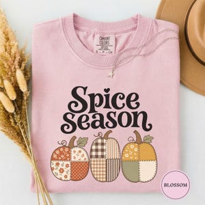 T-shirt Spice Season, T-shirt Patchwork Pumpkin Row, T-shirt matelassé citrouille automne, Cadeau d'automne pour elle, Cadeau d'automne doux et confortable pour elle