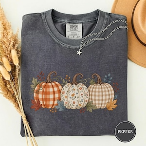 Buffalo Plaid Pumpkin Trio Fall Tee, Watercolor Pumpkin Shirt, Cozy Autumn Tee, Cute Fall Gift for Her, Pumpkin Season Shirt, Fall Tee