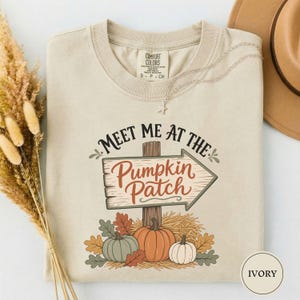 Meet Me At The Pumpkin Patch Shirt, Cute Fall Signpost Tee, Cozy Autumn Shirt, Pumpkin Patch Gift for Her, Fall Season Tee, Autumn Tee