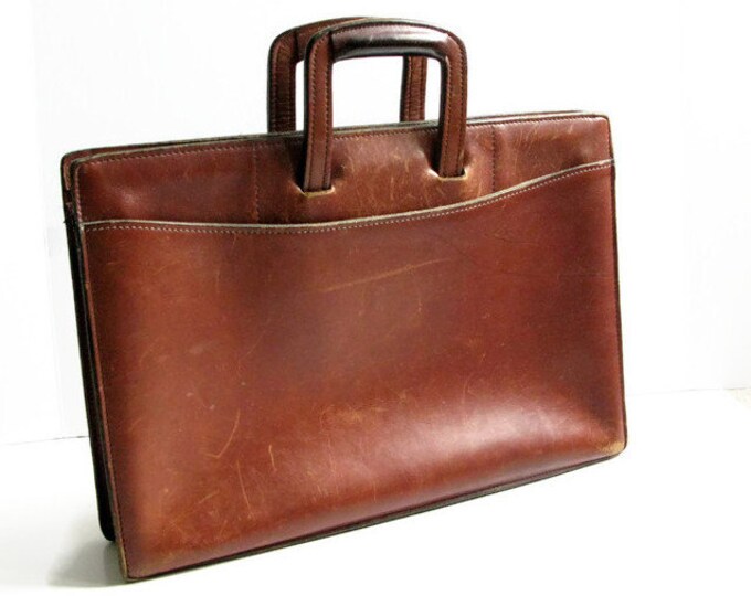 Vintage Brown Leather Attache Briefcase Schlesinger Brothers Etsy