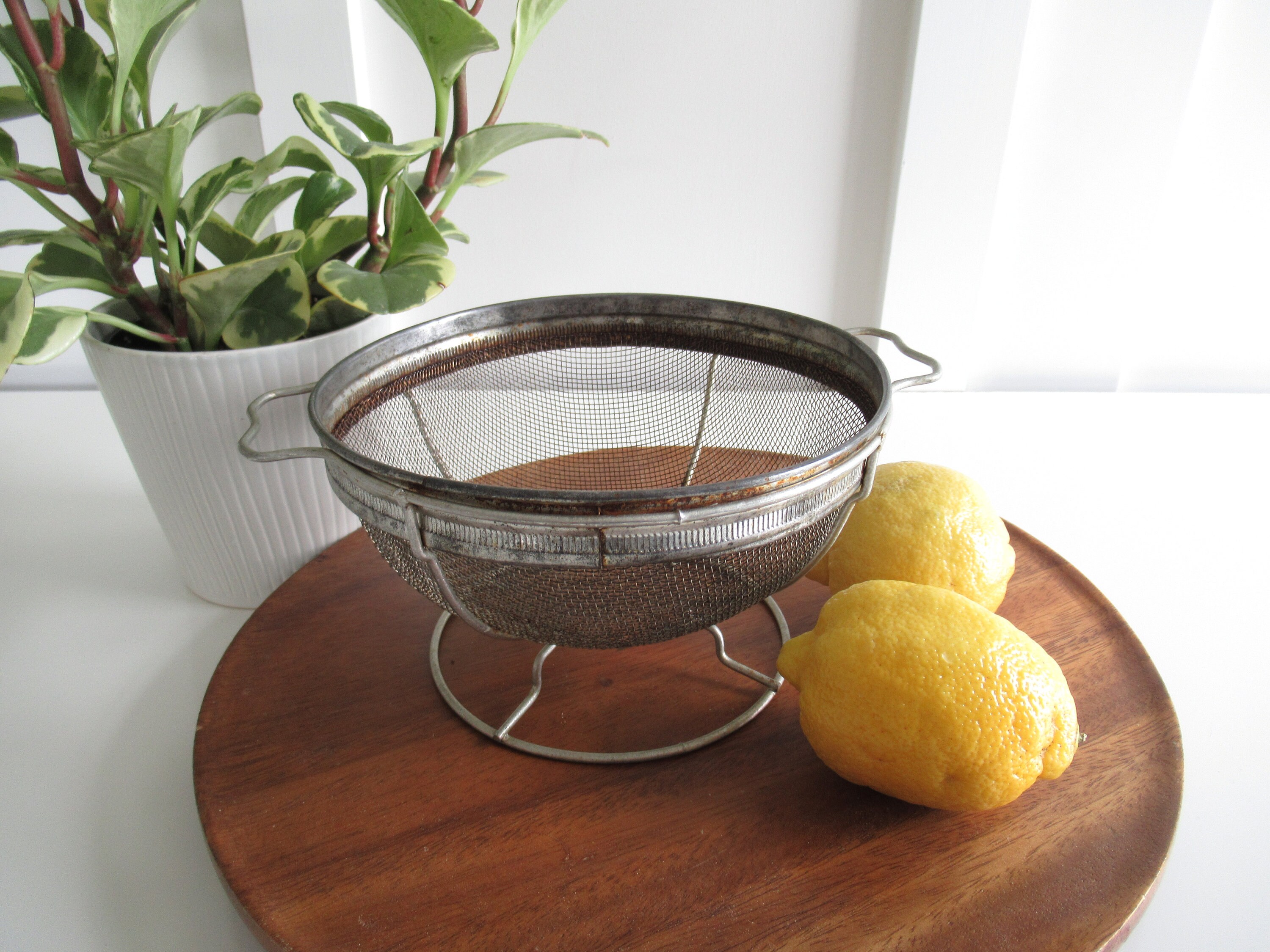 Vintage Metal Colander with Stand and Handles Small Round Etsy