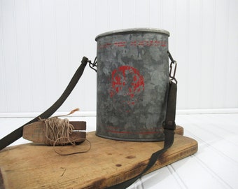 Vintage Bait Can with Strap, Galvanized Metal Minnow Pail, Rustic Primitive Cabin Decor, Old Fishing Gear, Lake House, Boys Bedroom