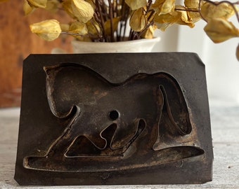 Antique Primitive Tin Cookie Cutter, Large Rocking Horse Cookie Cutter, Rustic Kitchen Decor, Food Photography Props