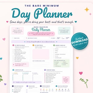 Bare Minimum Planner for Hard Days, ADHD Low Energy Daily Planner, Gentle Productivity for Burnout & Executive Dysfunction, Printable PDF