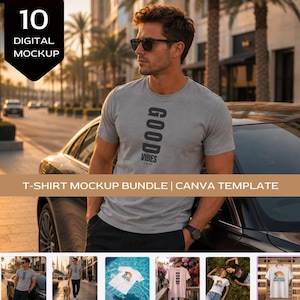 T-Shirt Mockup Bundle | 10 Editable Canva Scenes | Digital Apparel Mockup Template | Instant Download | EN/DE Guide