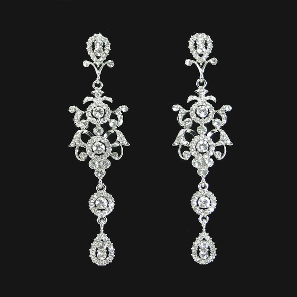 Wedding earrings, Crystal chandelier earrings, Wedding accessory Bridal jewelry, Chandelier Earrings Dangle 4" inches long
