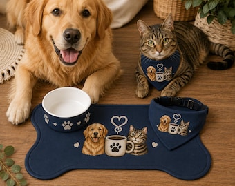 Colección Coffee Pets / Comedero para perros, comedero para gatos, pañuelo para mascotas, tapete para comer huesos y pescados / Regalo para amantes de los gatos Golden Retriever / Accesorios para amantes de las mascotas