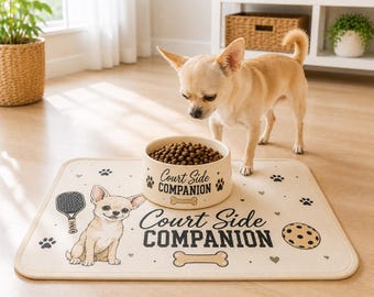 Dog Bowl & Feeding Mat Set Court Side Companion Pickleball Dog Bowl Ceramic Pet Bowl Dog Feeding Station Dog Lover Gift