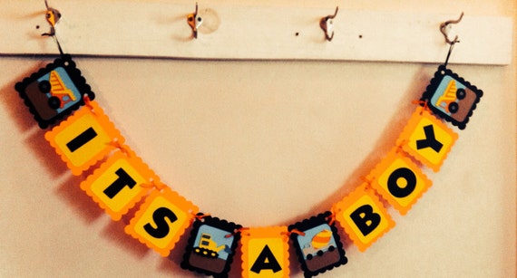 Its A Boy Construction Theme Banner Construction Theme Baby Etsy