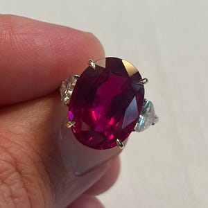 5.65 Ct Natural Ruby  & Real Diamond Engagement Ring in Solid 14K White Gold, Oval Cut Bridal Ring, Vintage Style Anniversary Gift